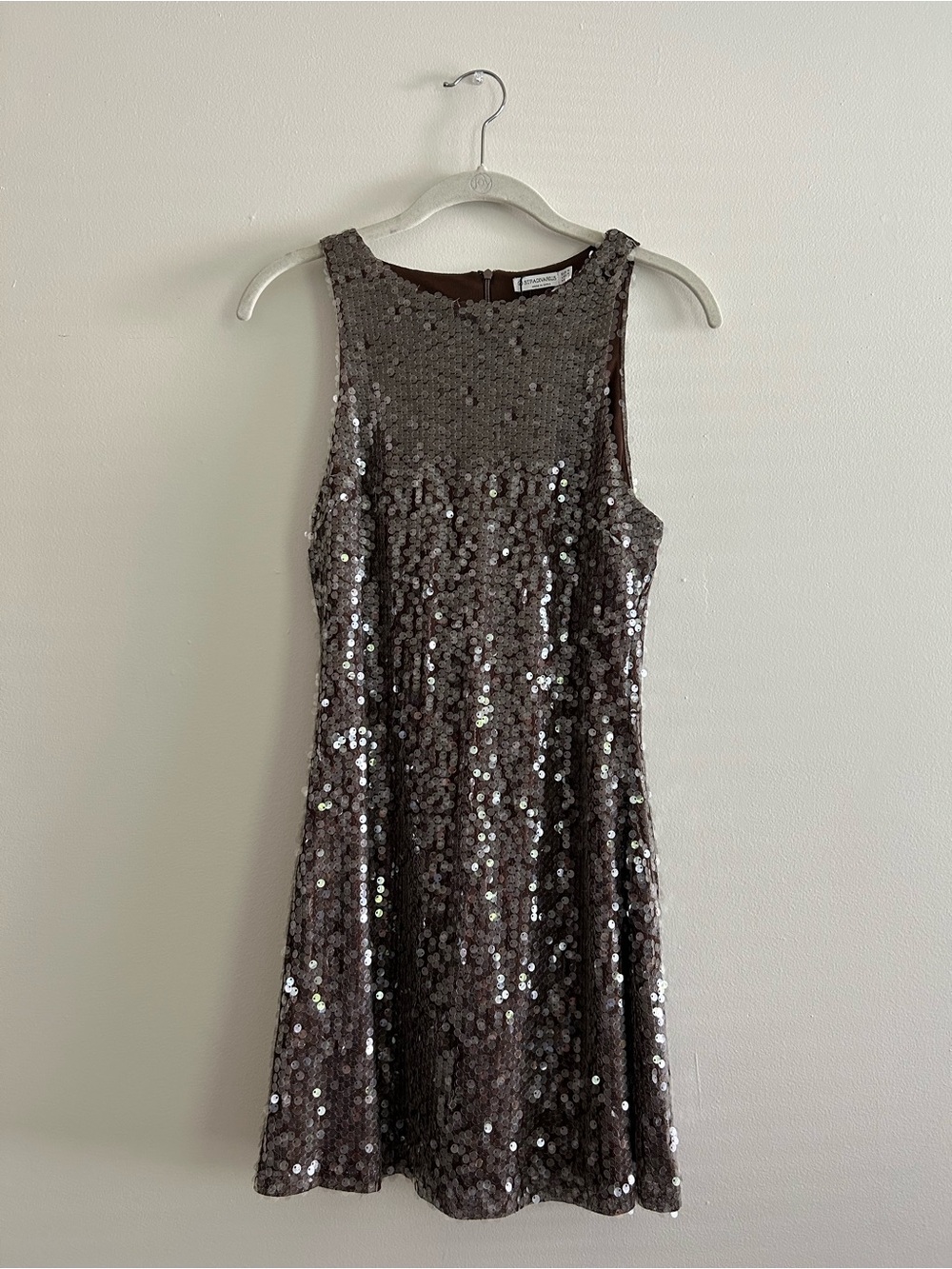 NWT stradivarius Silver/ Brown Sequin Mini Dress